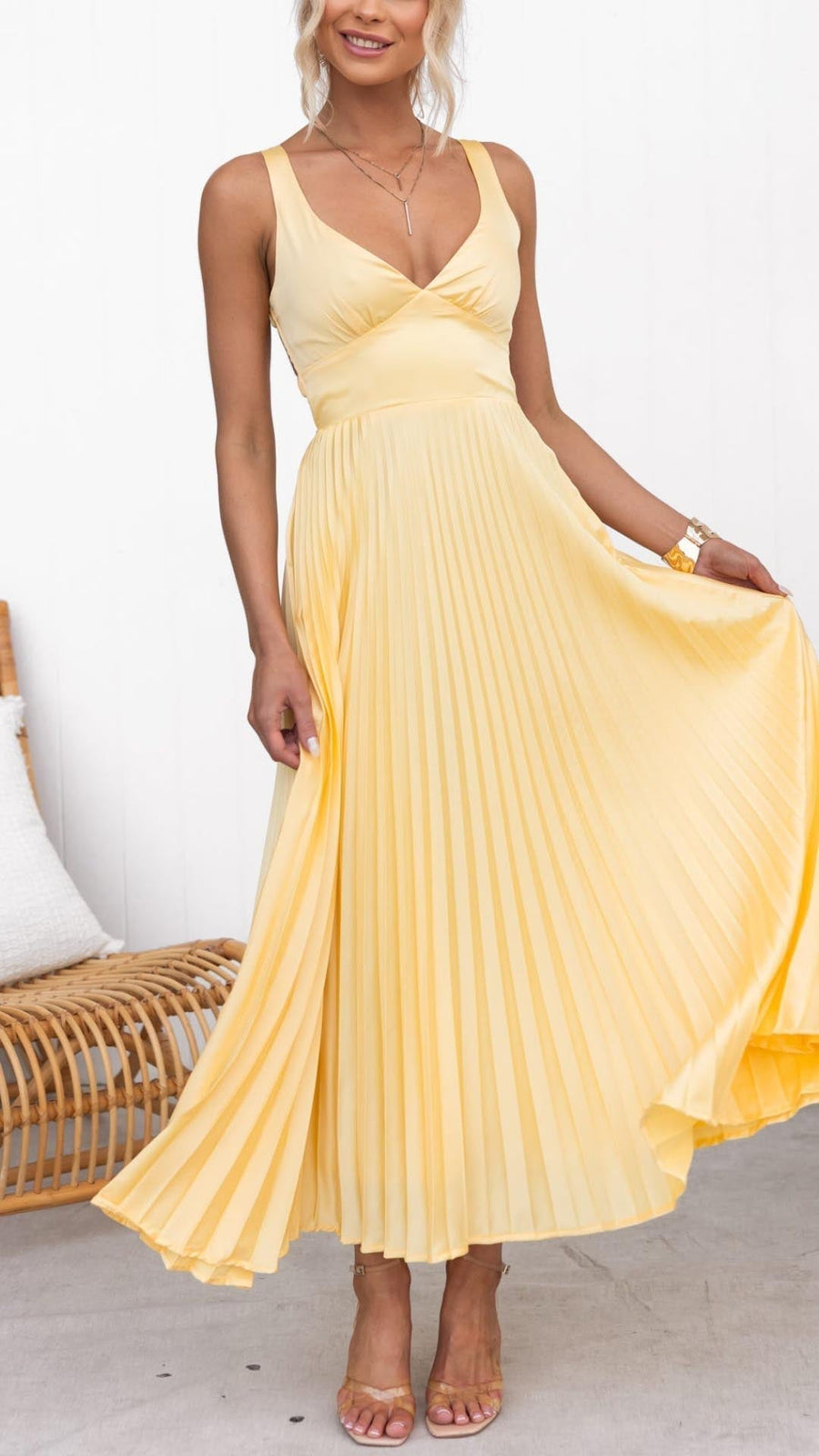 Elegantes Damen Maxikleid mit Plisseerock – Sommerlich, Feminin & Festlich