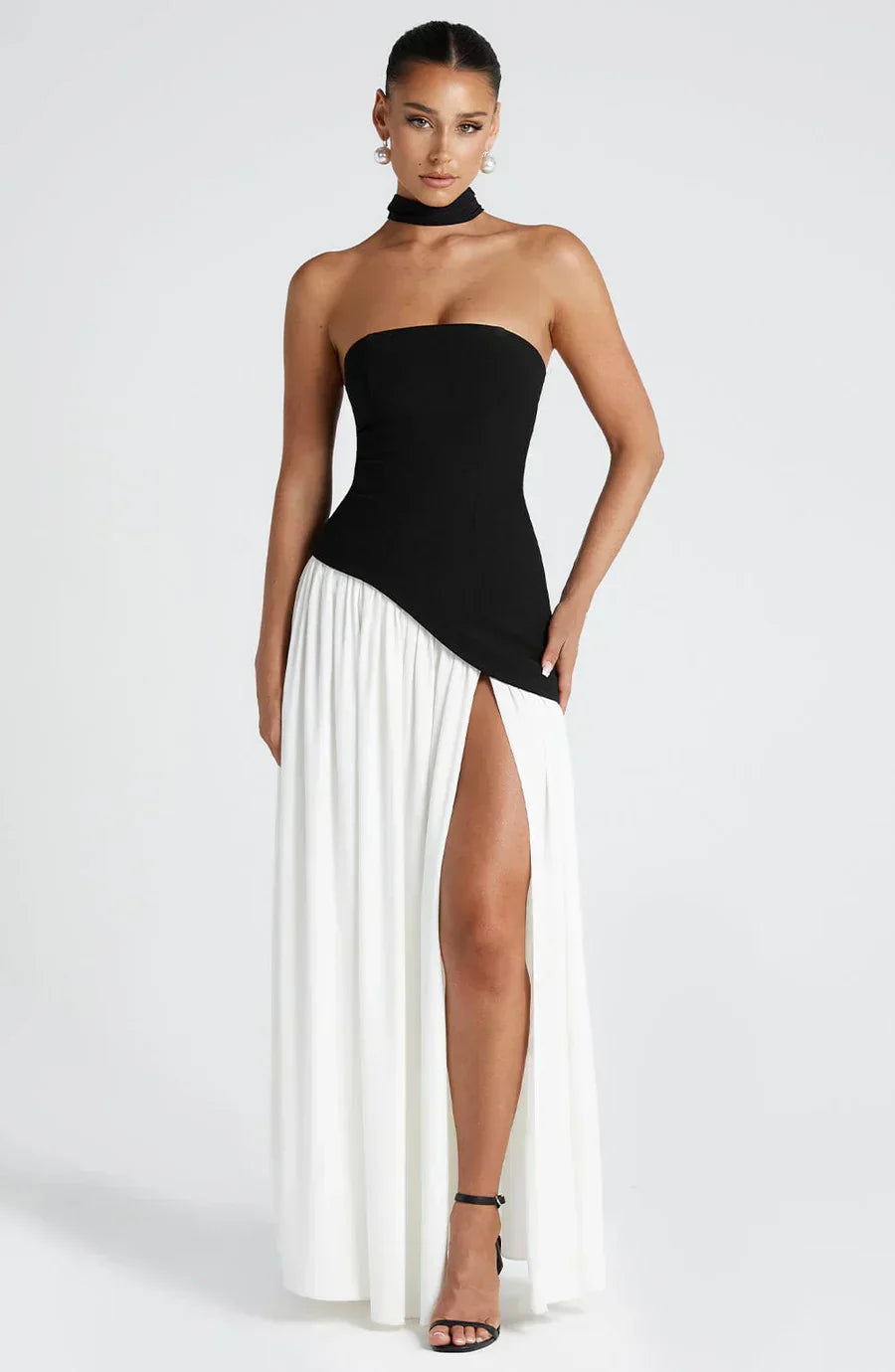 Talina | Trägerloses asymmetrisches Maxikleid Damen