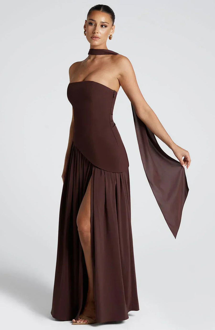 Talina | Trägerloses asymmetrisches Maxikleid Damen