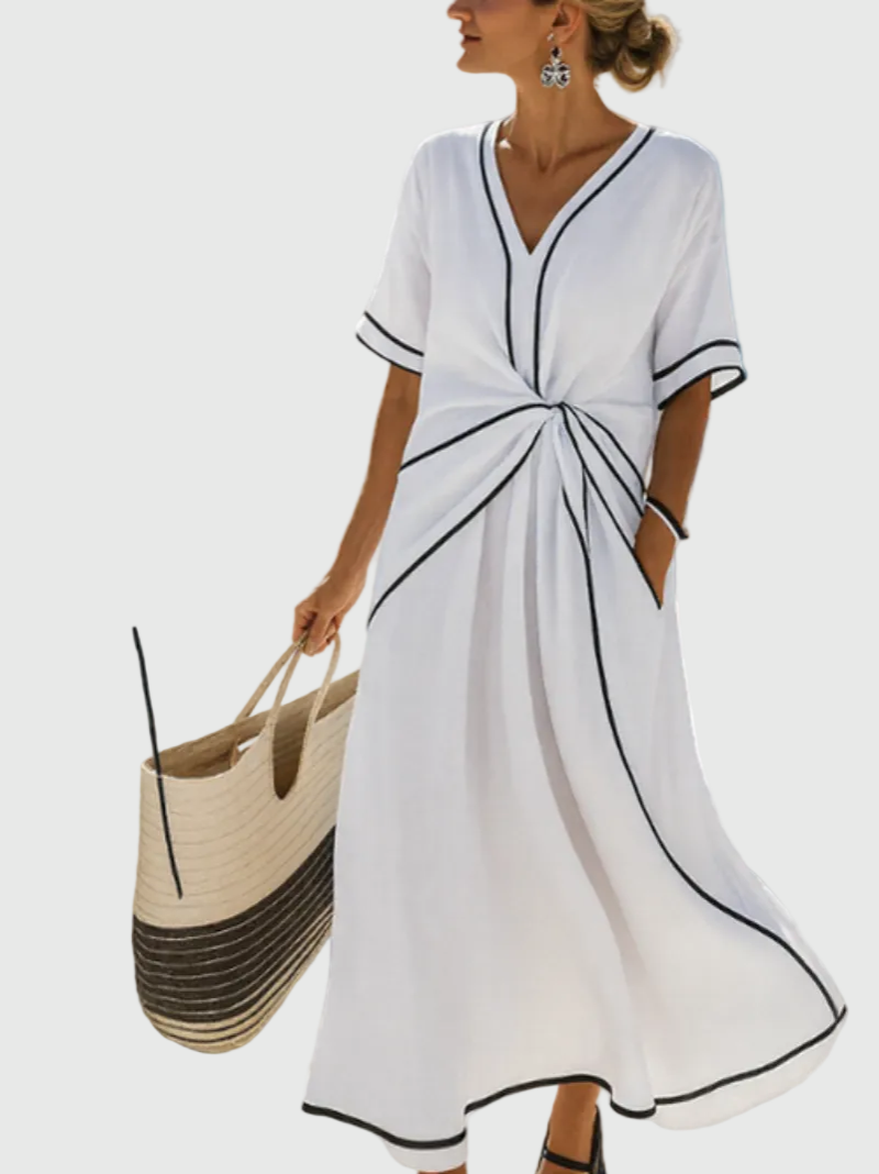 Bianca | Damen Drapiertes Küsten Maxikleid – Drapiertes Maxi Küste Sommer 2026