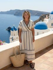 Thalassa | V-Ausschnitt Kurzarm Maxikleid Mit Bindung In Der Taille