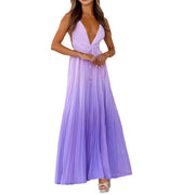 Tilda- Damen Maxikleid mit V-Ausschnitt und plissiertem Rock