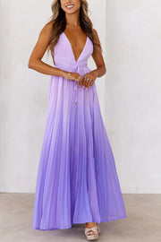 Tilda- Damen Maxikleid mit V-Ausschnitt und plissiertem Rock
