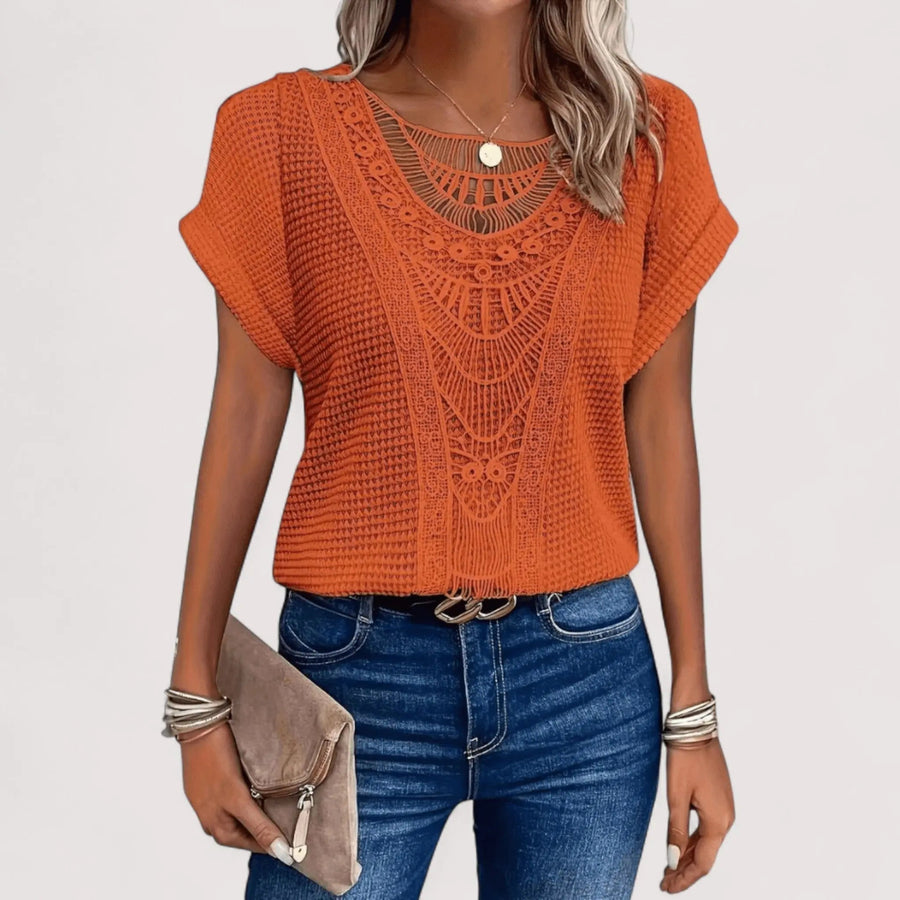Top Damen | Spitzendetail & Waffelstruktur