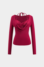 Dakota | Verführerisches Langarm-Top mit drapiertem Ausschnitt und integriertem Neckholder-Bralette