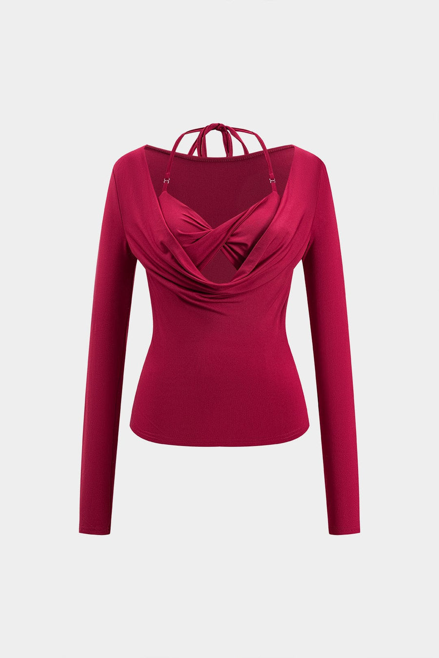 Dakota | Verführerisches Langarm-Top mit drapiertem Ausschnitt und integriertem Neckholder-Bralette