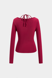 Dakota | Verführerisches Langarm-Top mit drapiertem Ausschnitt und integriertem Neckholder-Bralette