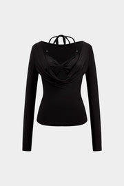 Dakota | Verführerisches Langarm-Top mit drapiertem Ausschnitt und integriertem Neckholder-Bralette
