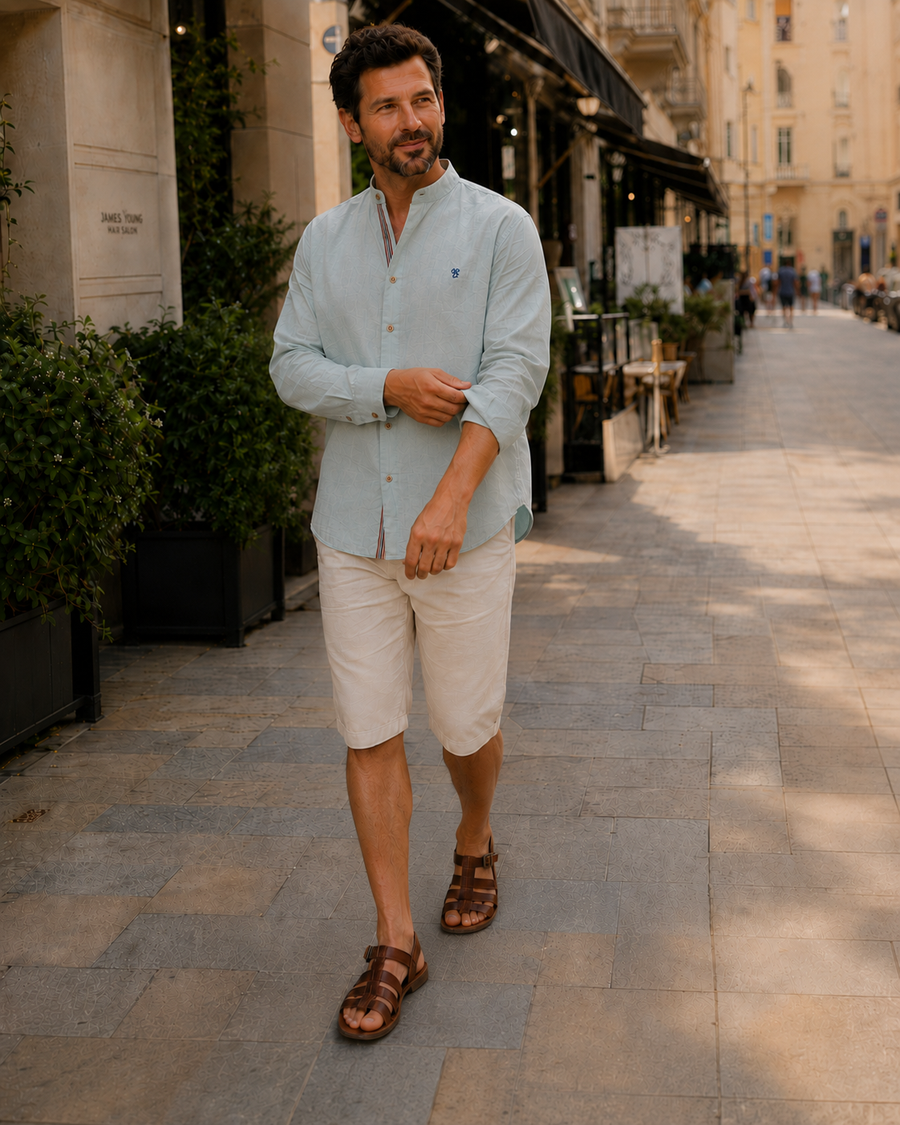 Camicia tradizionale da uomo | Camicia da uomo con collo alla coreana