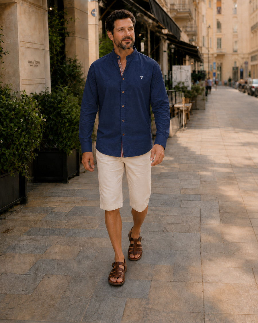Camicia tradizionale da uomo | Camicia da uomo con collo alla coreana