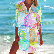 Valencia - Seaside Chic – Langärmliges Strandkleid mit nautischem Print | Ocean Dream Leichtes Strand-Überkleid mit Knopfleiste