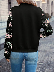 Übergangsjacke Damen | Bomberjacke Damen | Blumenprint-Ärmel & Zipper für schnellen Style