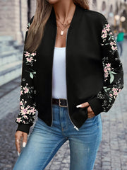 Übergangsjacke Damen | Bomberjacke Damen | Blumenprint-Ärmel & Zipper für schnellen Style