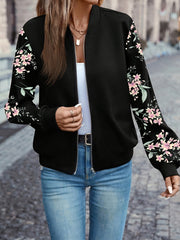 Übergangsjacke Damen | Bomberjacke Damen | Blumenprint-Ärmel & Zipper für schnellen Style