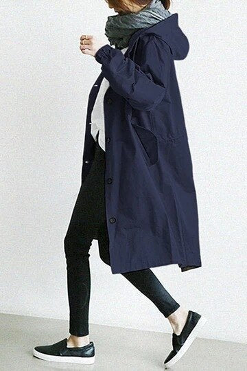Übergangsjacke Damen | Lange Jacke Damen | Kapuze & Knopfleiste für flexiblen Schutz