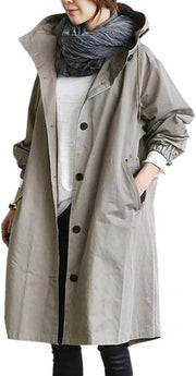 Übergangsjacke Damen | Lange Jacke Damen | Kapuze & Knopfleiste für flexiblen Schutz