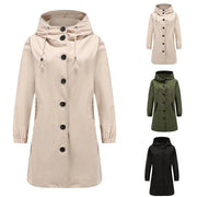 Übergangsjacke Damen | Lange Jacke Damen | Kapuze & Knopfleiste für flexiblen Schutz