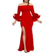 Ulyana- Damen Abendkleid mit schulterfreier Silhouette und Ärmeln