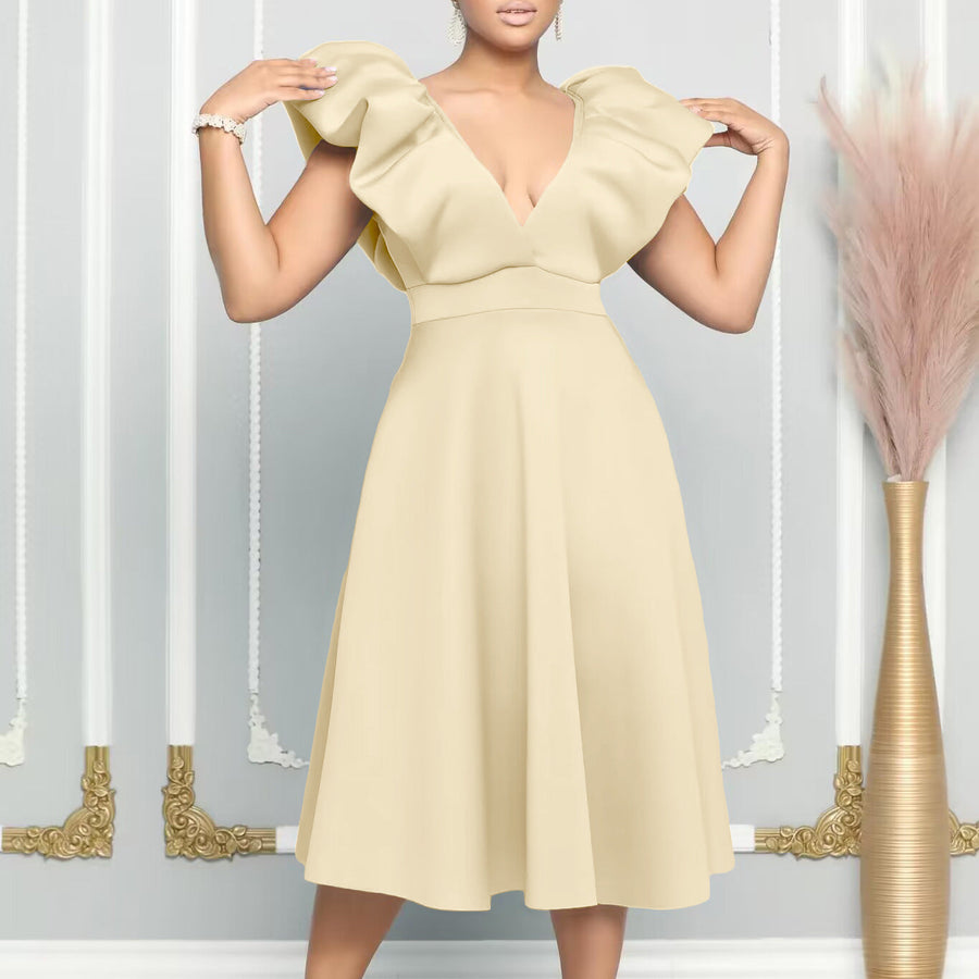 Umay- Damen A-Linien Kleid mit elegantem V-Ausschnitt