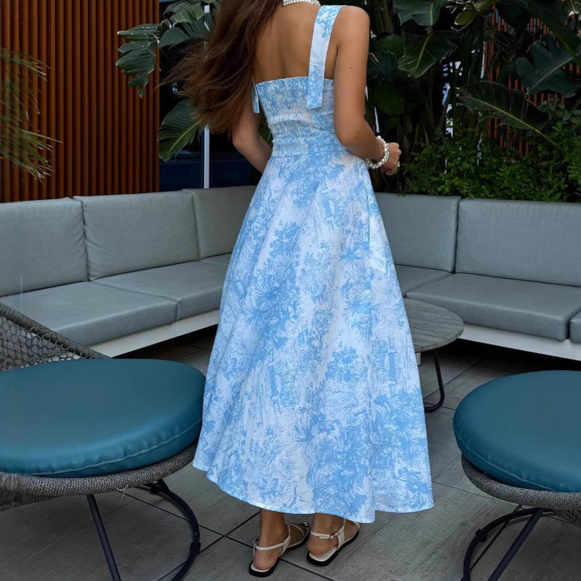 Undreane- Damen elegantes Maxikleid mit Ausschnitt und  Blumenmuster