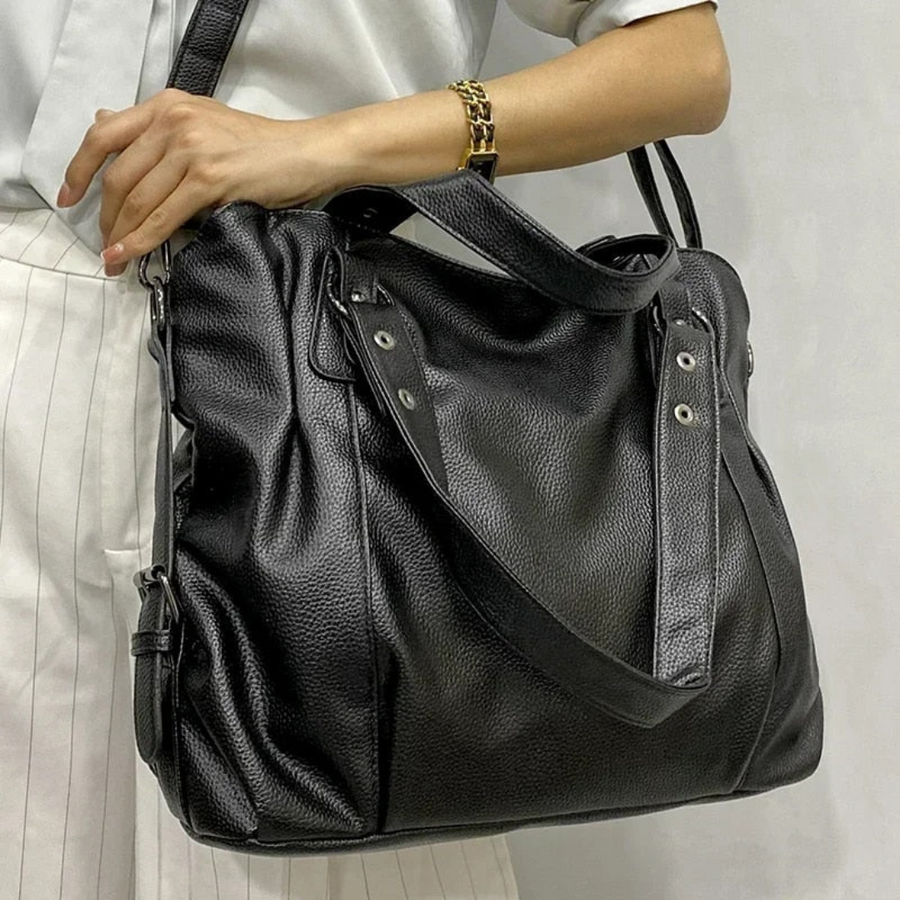 Leder Damen Schultertasche – Große Elegante Handtasche mit Reißverschluss