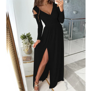 Damen Abendkleid Mit Langarm Und Schlitz | Maxi
