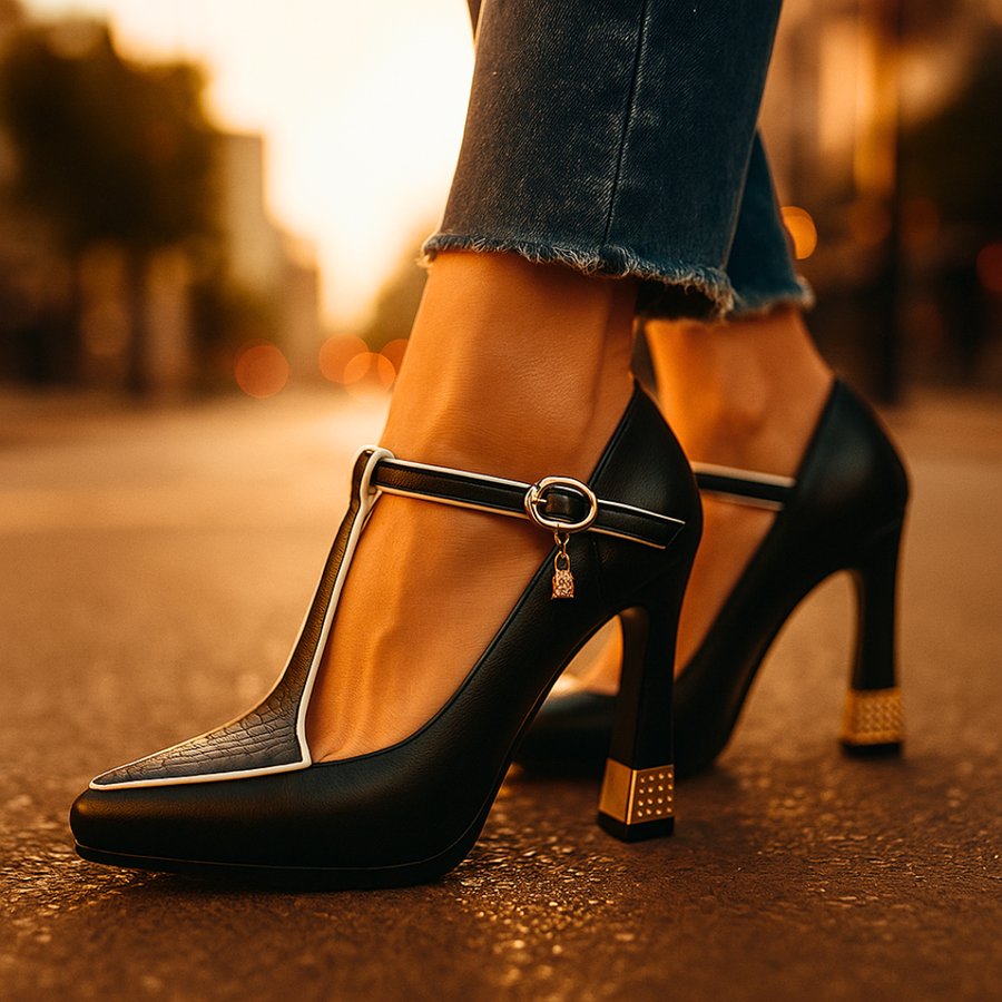 Avitia – Pumps Mit T-Riemchen Hohem Absatz Und Schnalle