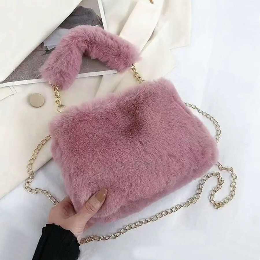 Elisa | Stilvolle Damen Schultertasche aus Plüsch