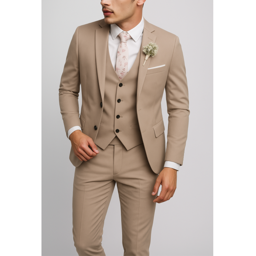 Slim Fit 3-Teiliger Hochzeitsgast Anzug für Herren | Formell
