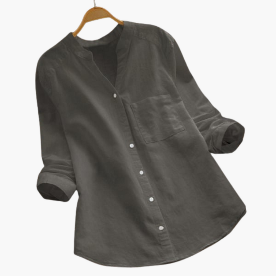 Lockere Hemdbluse für Damen - Langarm, Stehkragen & Casual