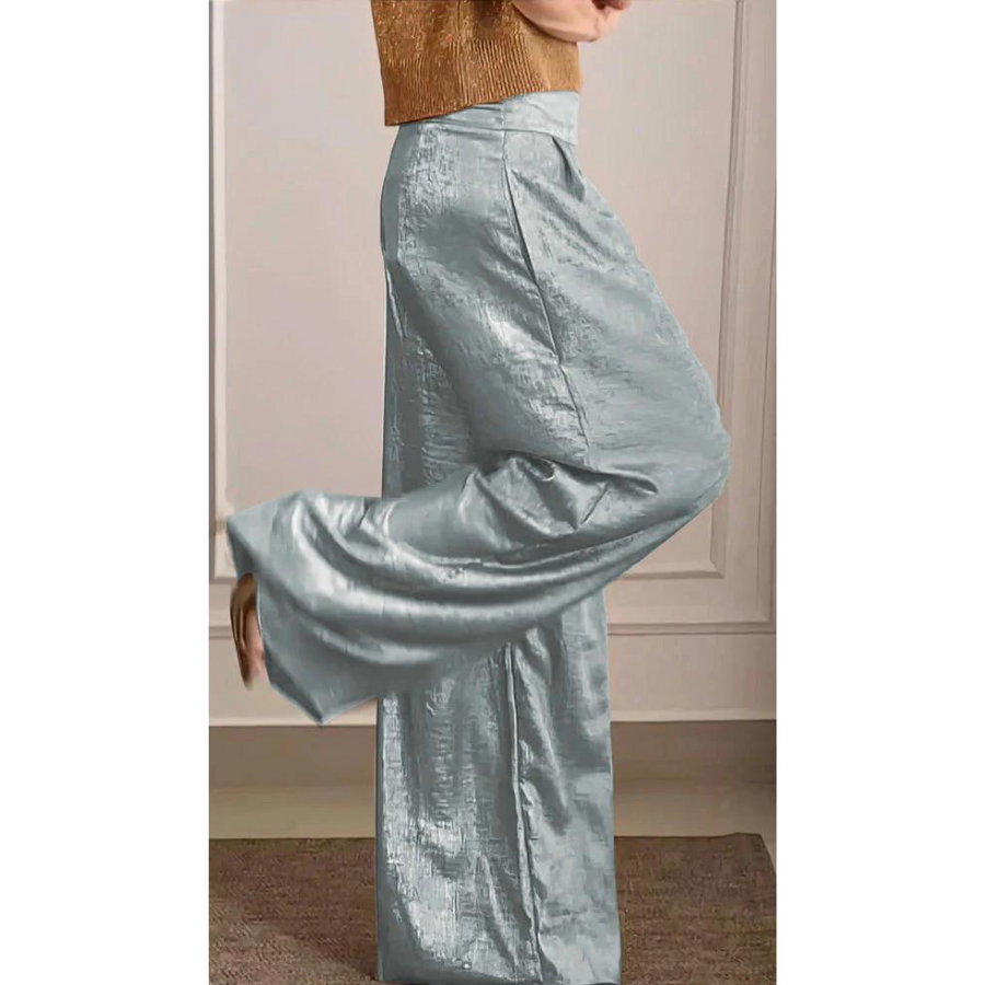 Chloe - Hoch taillierte Hose aus Satin mit weitem Bein | Glamorous Comfort Hose damen