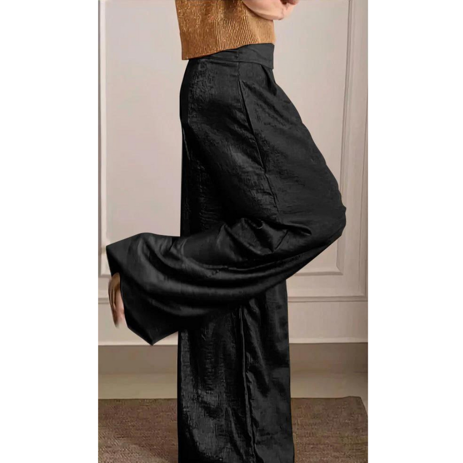 Chloe - Hoch taillierte Hose aus Satin mit weitem Bein | Glamorous Comfort Hose damen
