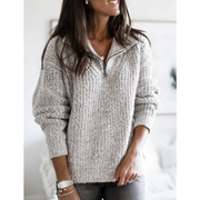 Damen Gestrickter Winterpullover | Halb Reißverschluss