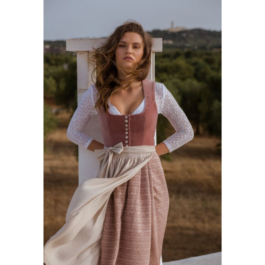 Elegantes Midi-Trachtenkleid mit Spitzenärmeln & floraler Stickerei