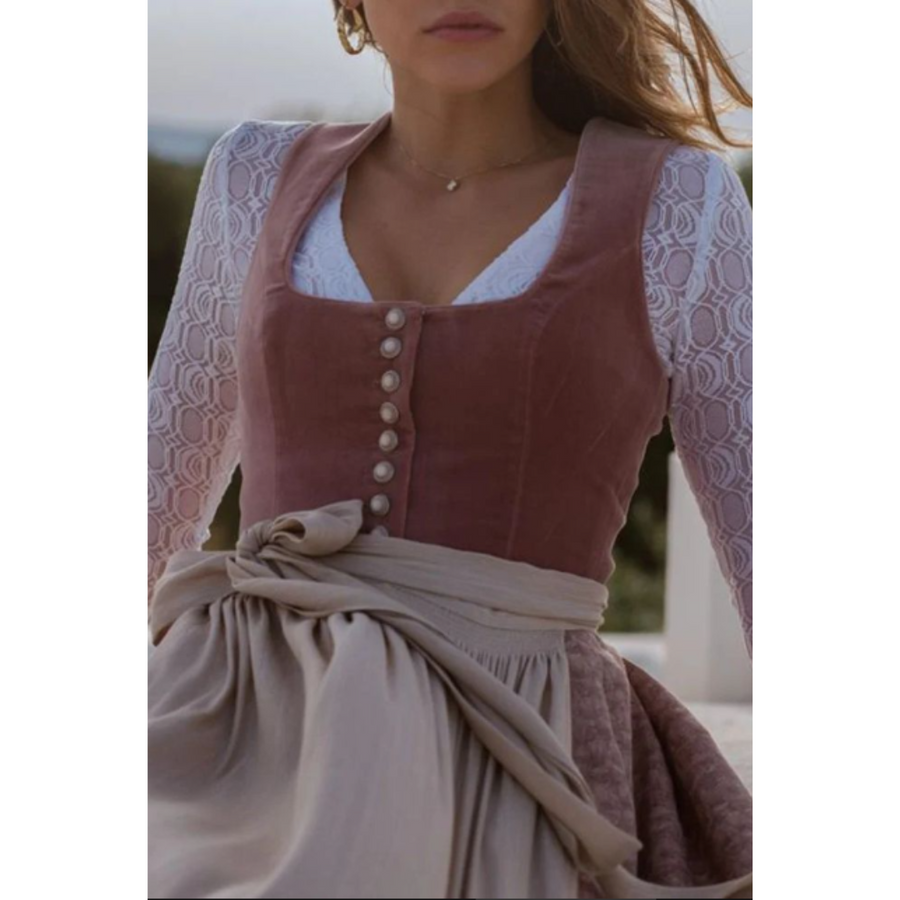 Elegantes Midi-Trachtenkleid mit Spitzenärmeln & floraler Stickerei