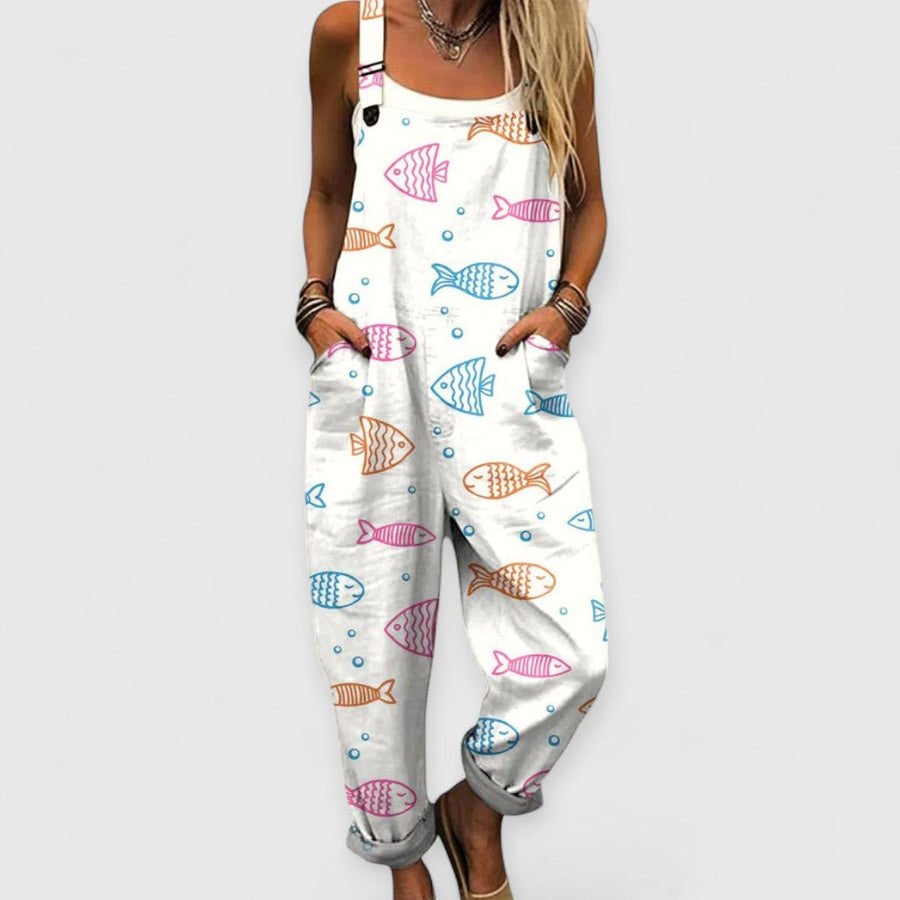 Ella | Damen Vintage weites Bein Jumpsuit