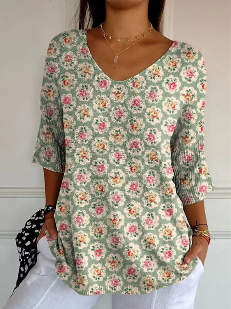 Tanja-Marie® | Damen Vintage Ethnische Blumen Kunst Druck Lässiger Pullover Strick