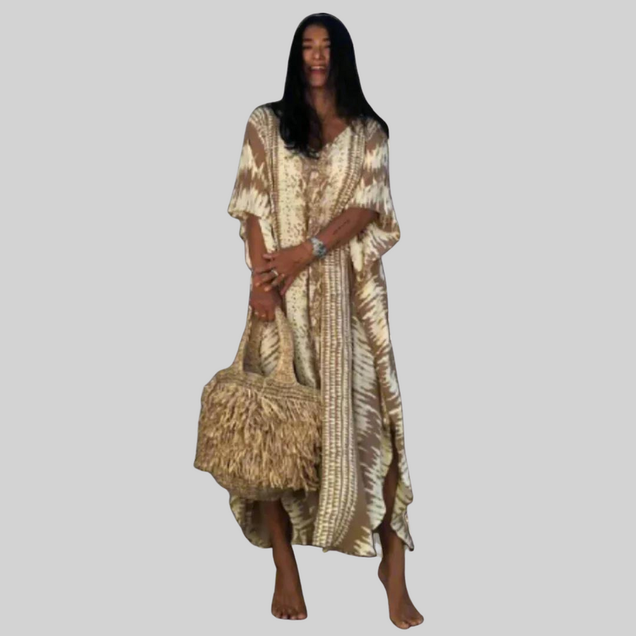 Elegantes Kleid - Weinlese - mit langen Ärmeln und Druck für dich
