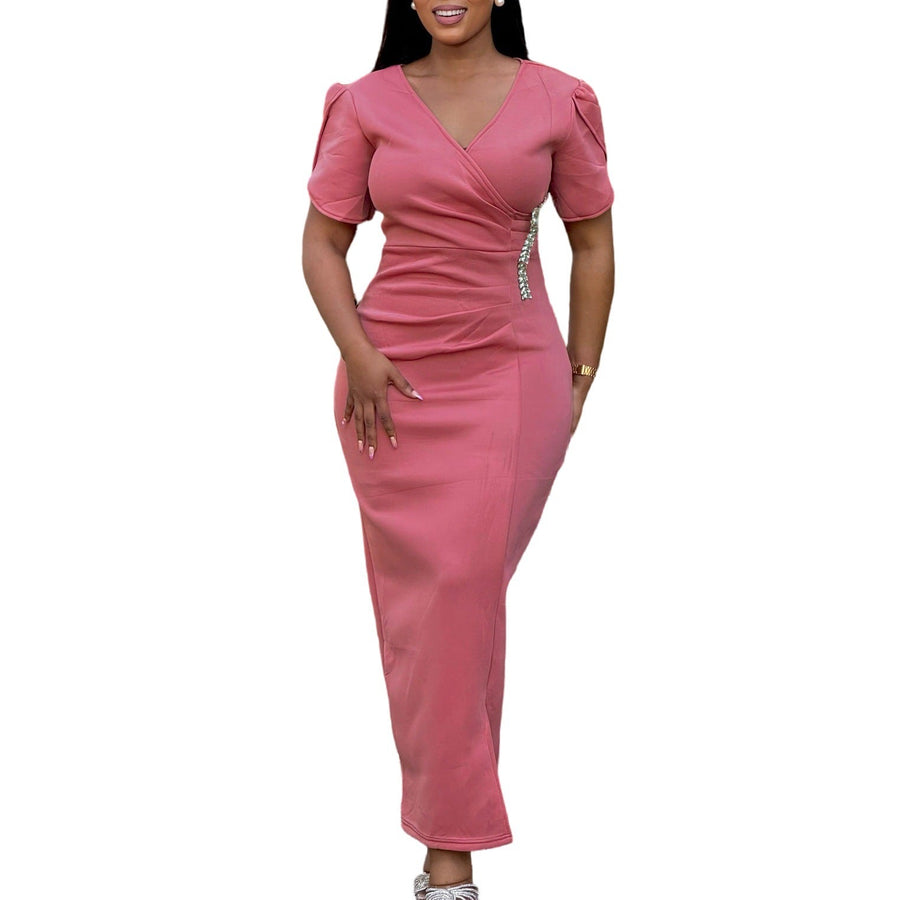 Ura- Damen elegantes Wickelkleid mit Puffärmeln und Detail