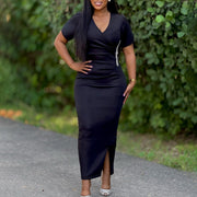 Ura- Damen elegantes Wickelkleid mit Puffärmeln und Detail
