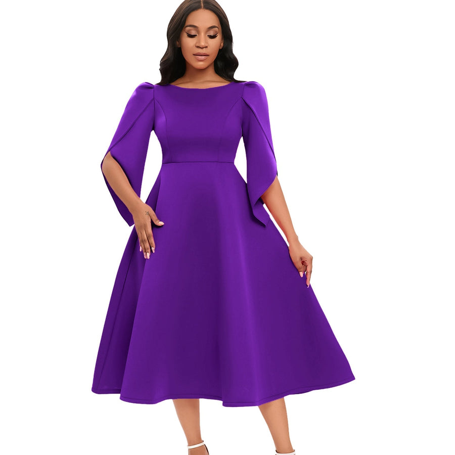 Urszula- Damen A-linien Kleid mit eleganten Puffärmeln