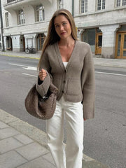 V-Ausschnitt Strickjacke mit Eleganter Struktur