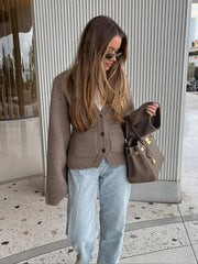 V-Ausschnitt Strickjacke mit Eleganter Struktur