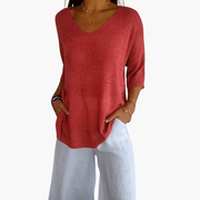 T-shirt donna scollo a V | Top casual base, manica corta estiva