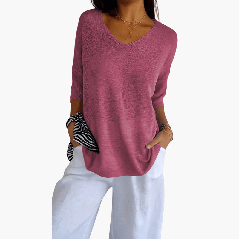 T-shirt donna scollo a V | Top casual base, manica corta estiva