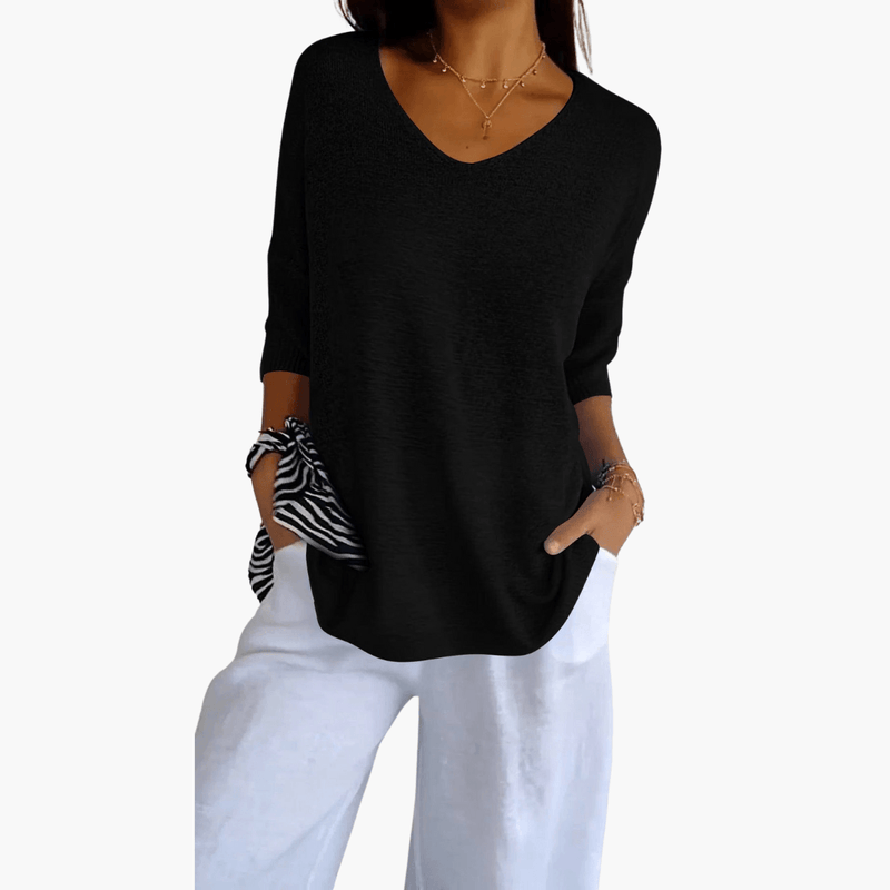 T-shirt donna scollo a V | Top casual base, manica corta estiva