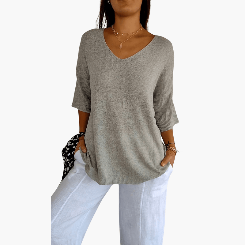 T-shirt donna scollo a V | Top casual base, manica corta estiva