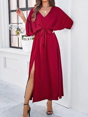 Damen V-Ausschnitt Midikleid – Leichtes Material – Eleganter Frühlingslook – Alltagstauglich