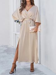 Damen V-Ausschnitt Midikleid – Leichtes Material – Eleganter Frühlingslook – Alltagstauglich