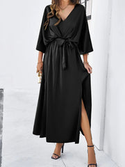 Damen V-Ausschnitt Midikleid – Leichtes Material – Eleganter Frühlingslook – Alltagstauglich